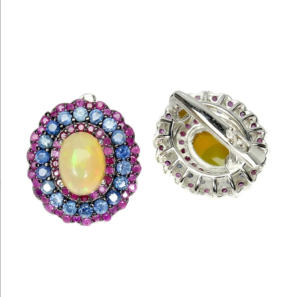 Exquisite Genuine Fiery  Opals with Sapphires & Rubies - Picture 6 of 7